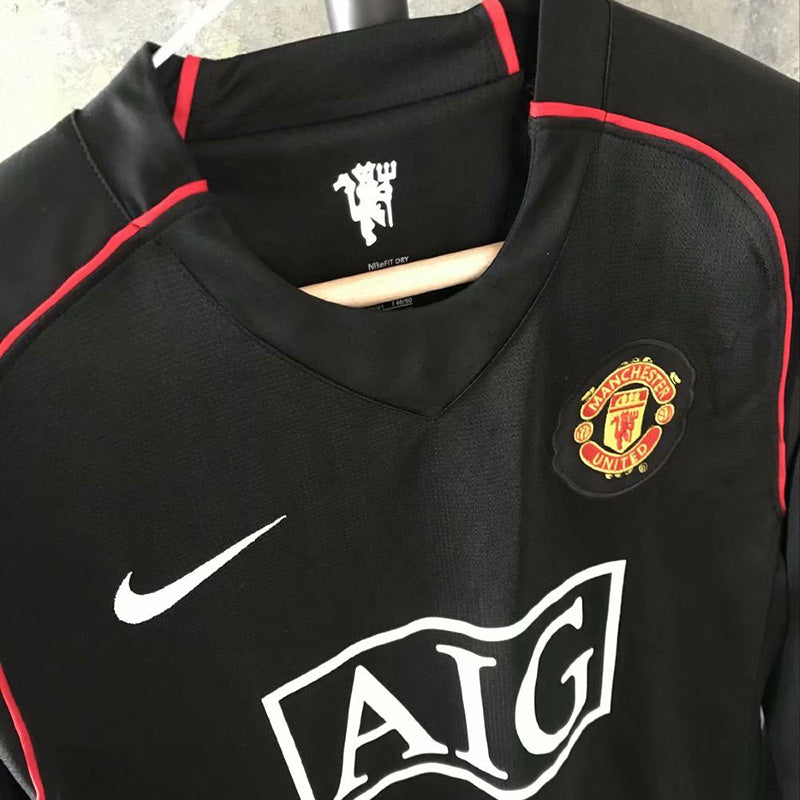 2007/2008 Manchester united Away Black long sleeve Retro football jersey