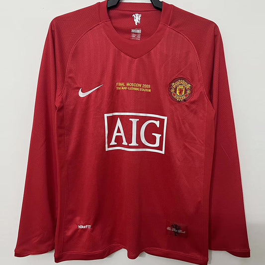 2007/2008 Manchester united home Red long sleeve Retro Football jersey