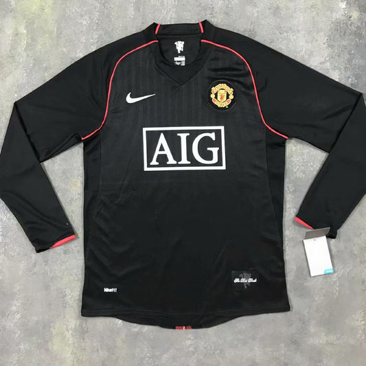 2007/2008 Manchester united Away Black long sleeve Retro football jersey